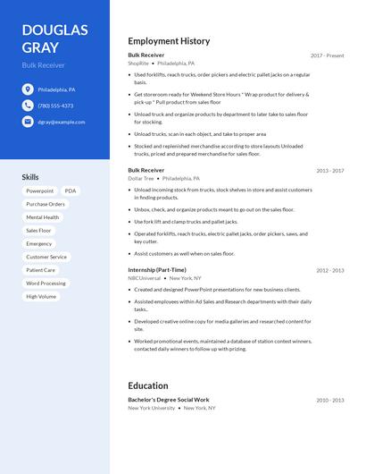 Bulk Receiver Resume