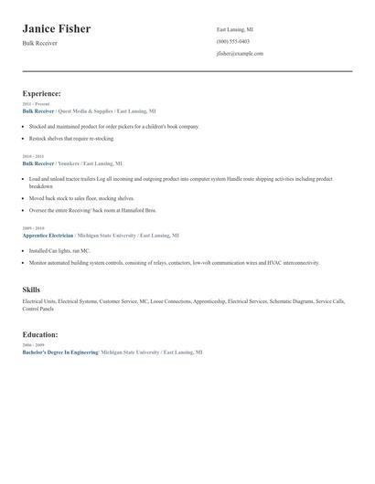 Bulk Receiver Resume