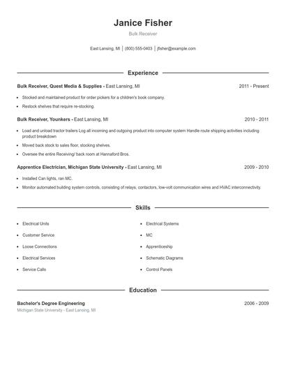 Bulk Receiver Resume