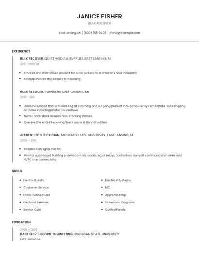 Bulk Receiver Resume