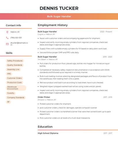 Bulk Sugar Handler Resume