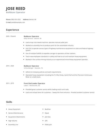 Bulldozer Operator Resume