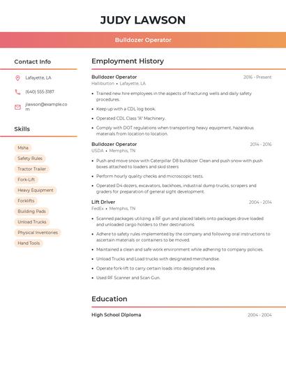 Bulldozer Operator Resume