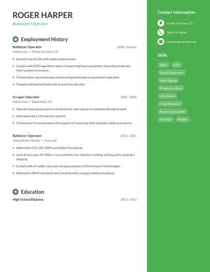 Bulldozer Operator Resume