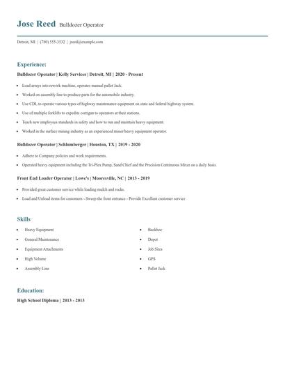 Bulldozer Operator Resume