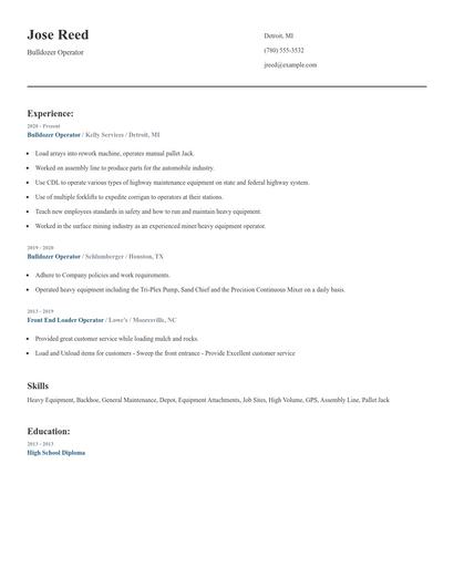 Bulldozer Operator Resume