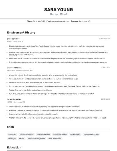 Bureau Chief Resume