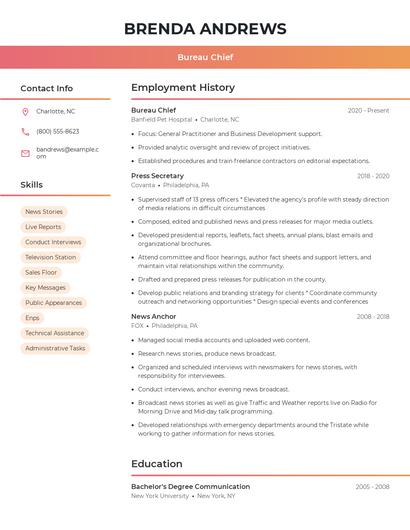 Bureau Chief Resume