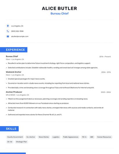 Bureau Chief Resume