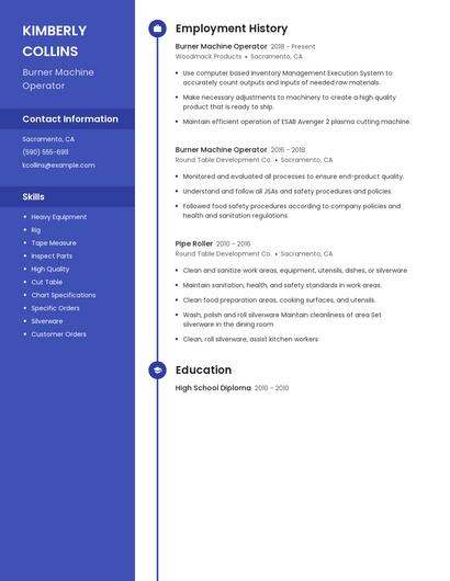Burner Machine Operator Resume