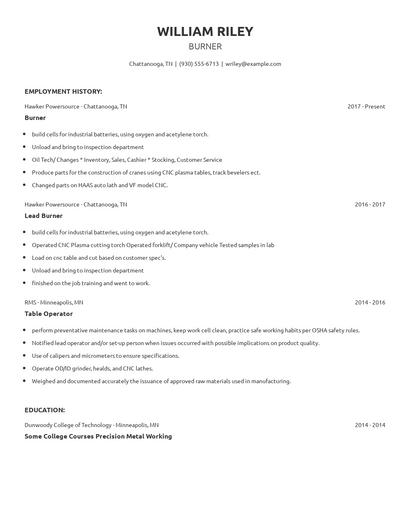 Burner Resume