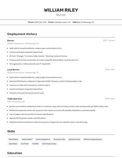 Burner Resume