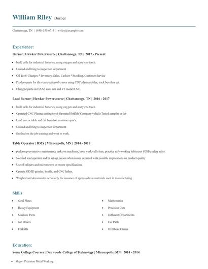 Burner Resume