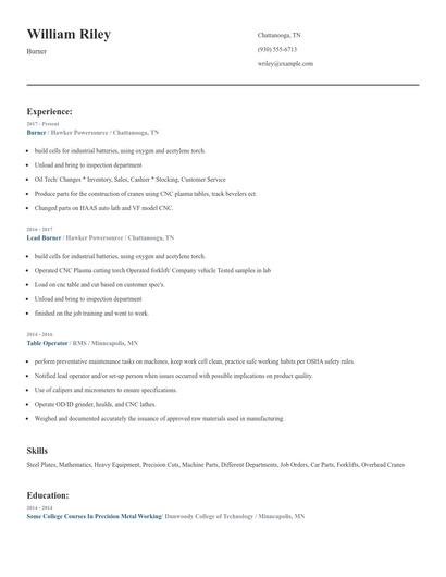 Burner Resume