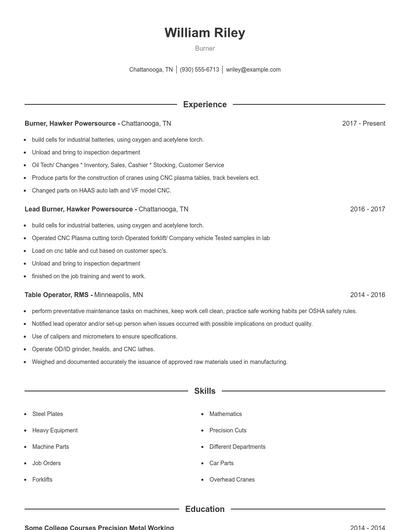 Burner Resume
