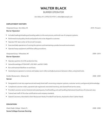 Burrer Operator Resume