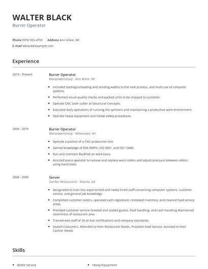 Burrer Operator Resume