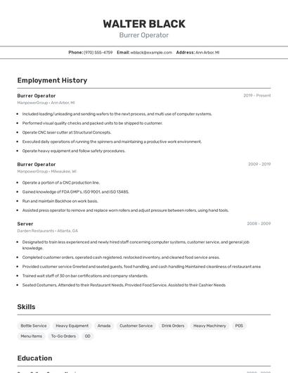 Burrer Operator Resume