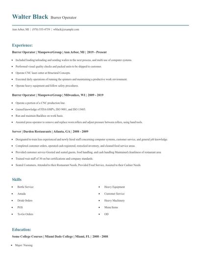 Burrer Operator Resume