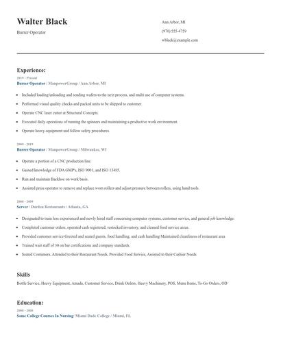 Burrer Operator Resume