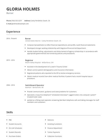 Bursar Resume