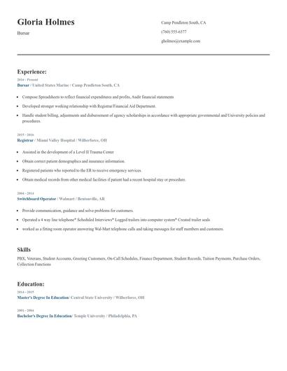 Bursar Resume
