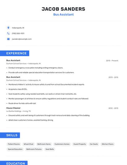 Bus Assistant Resume