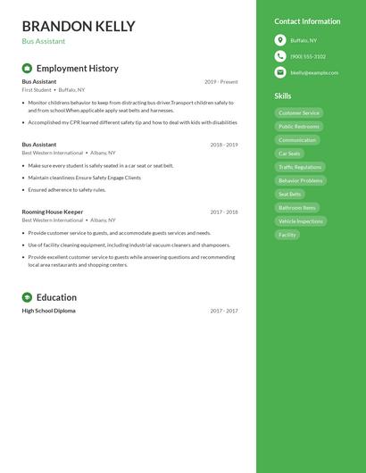 Bus Assistant Resume