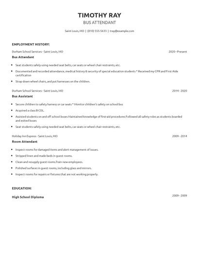 Bus Attendant Resume