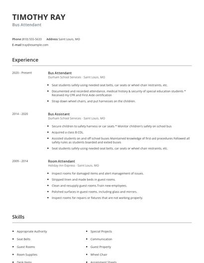Bus Attendant Resume