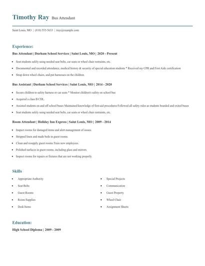 Bus Attendant Resume
