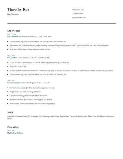 Bus Attendant Resume