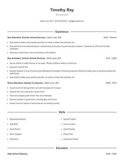 Bus Attendant Resume