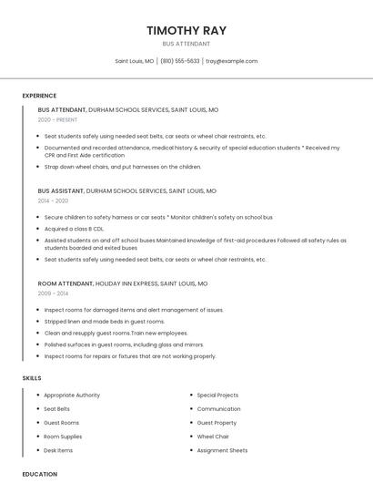 Bus Attendant Resume
