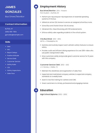 Bus Driver/Monitor Resume