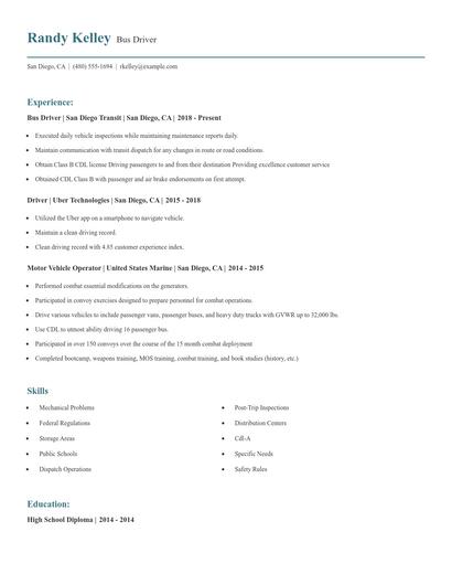 Bus Driver Resume