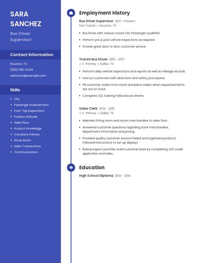 Bus Driver Supervisor Resume