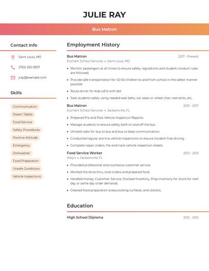 Bus Matron Resume