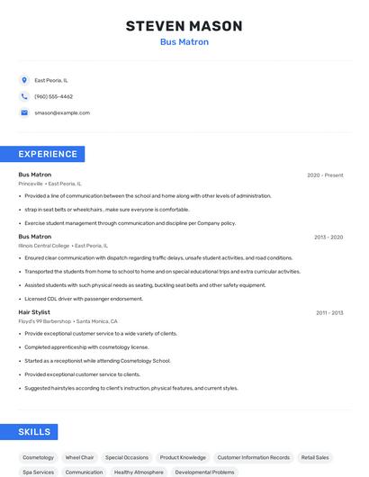 Bus Matron Resume