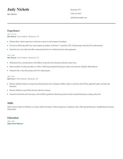 Bus Matron Resume
