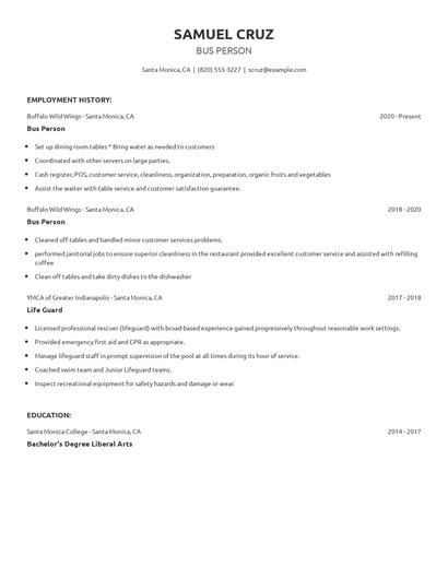 Bus Person Resume