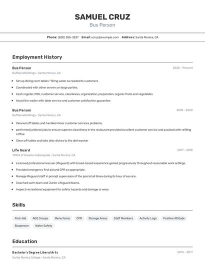 Bus Person Resume