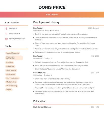 Bus Person Resume