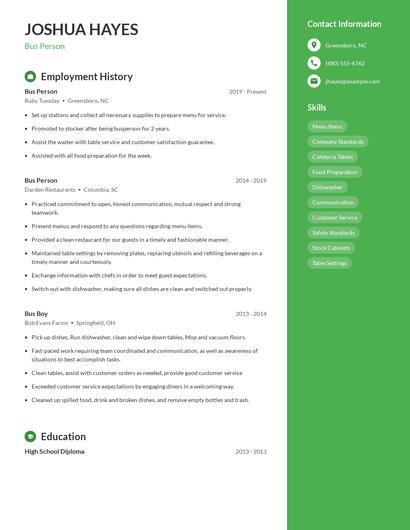 Bus Person Resume