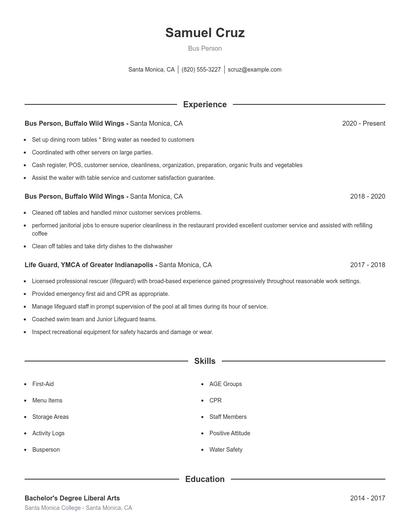 Bus Person Resume