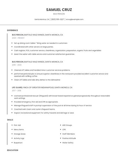 Bus Person Resume