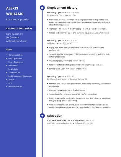 Bush Hog Operator Resume