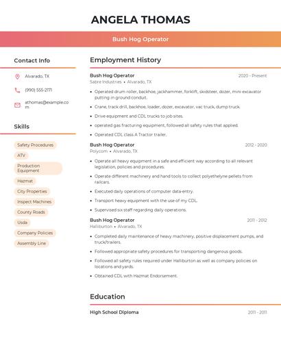 Bush Hog Operator Resume