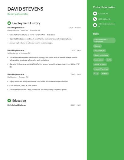 Bush Hog Operator Resume