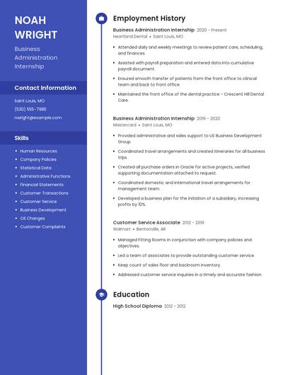Business Administration Internship Resume